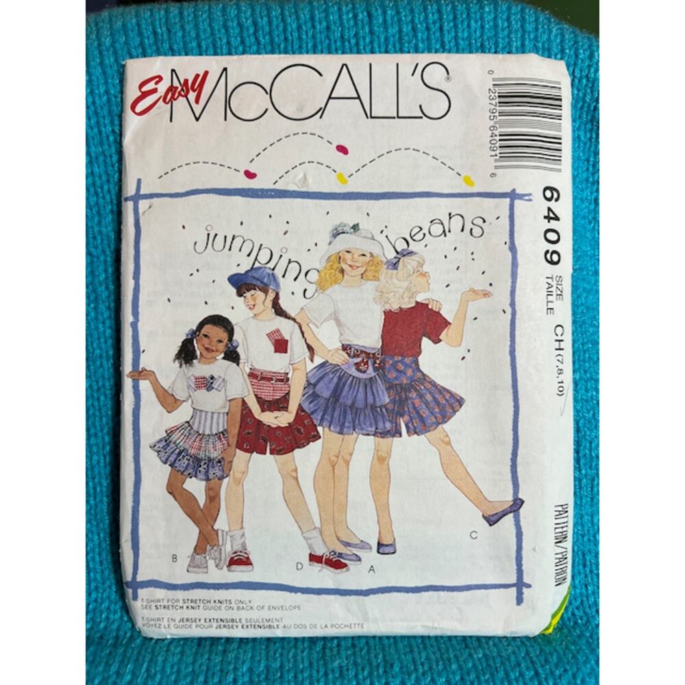 McCalls Sewing pattern 6409 Girls t-shirt shorts tiered skirt vintage 1980s